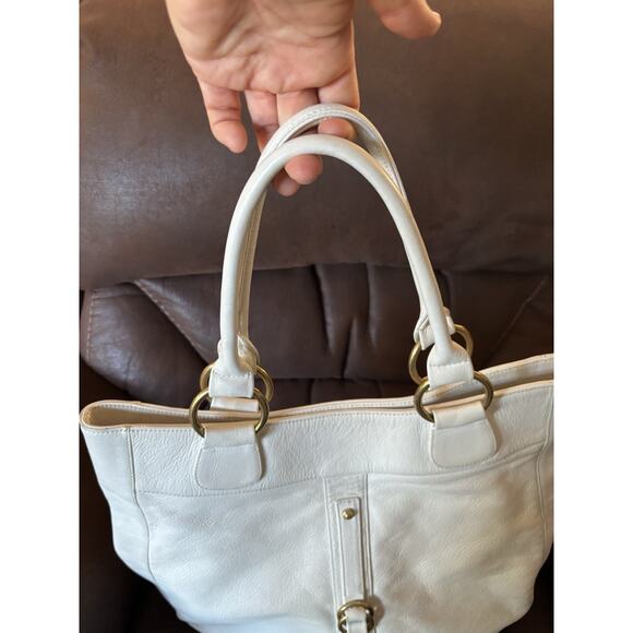 Rachel Nasvik Tote Leather White Purse Tabitha Bag Gold Hardware - Picture 3 of 9